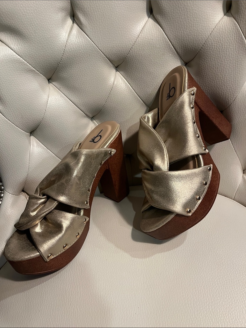 Gold Knot Platform Sandals with Stud Accents